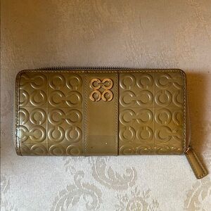 Coach gold Julia patent leather accordion logo wallet